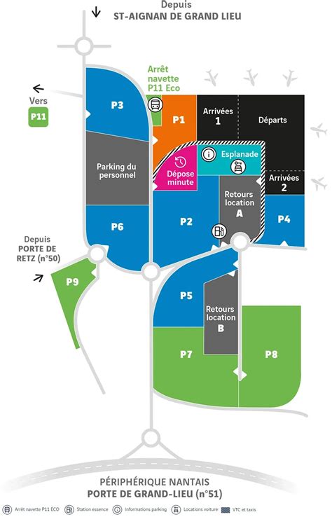 Plan des parkings officiels de l’aéroport Nantes。